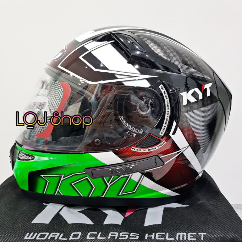 HELM KYT K2 RIDER DOUBLE VISOR SPOTLIGHT CARBON GREEN FLUO FULL FACE
