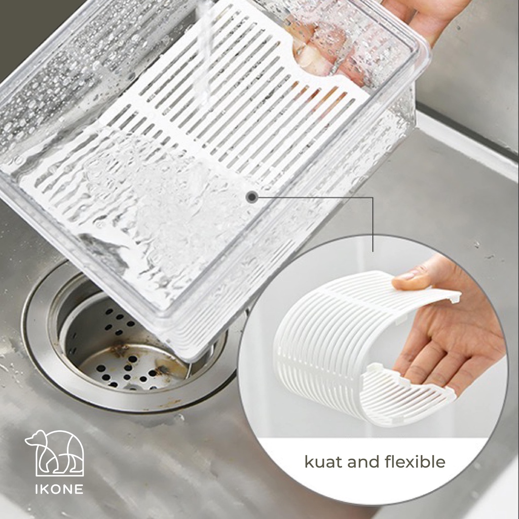 【IKONE】OGA Kotak Kontainer tempat Penyimpanan Makanan Kulkas Daging Sayur Buah Cabai Fridge Freezer Storage Box bening Putih Estetik Transparan Multi Fungsi Tupperwear Saringan Container Box Drainer Serbaguna Organiser Box