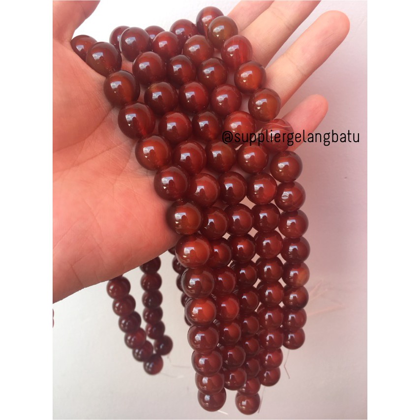 Manau Merah Red Carnelian Agate Batu Gelang Kalung Garnet 12mm Akik Cina Korea Natural Rare koleksi