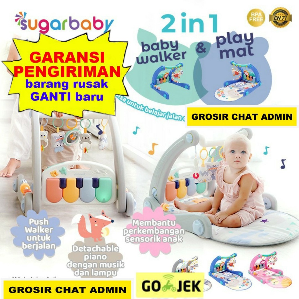 [BOUNCER BAYI INDONESIA] Sugarbaby 2in1 Baby Walker&amp; Playmat/Push Walker/Alat Bantu Jalan Anak MATRAS + WALKER SUGARBABY