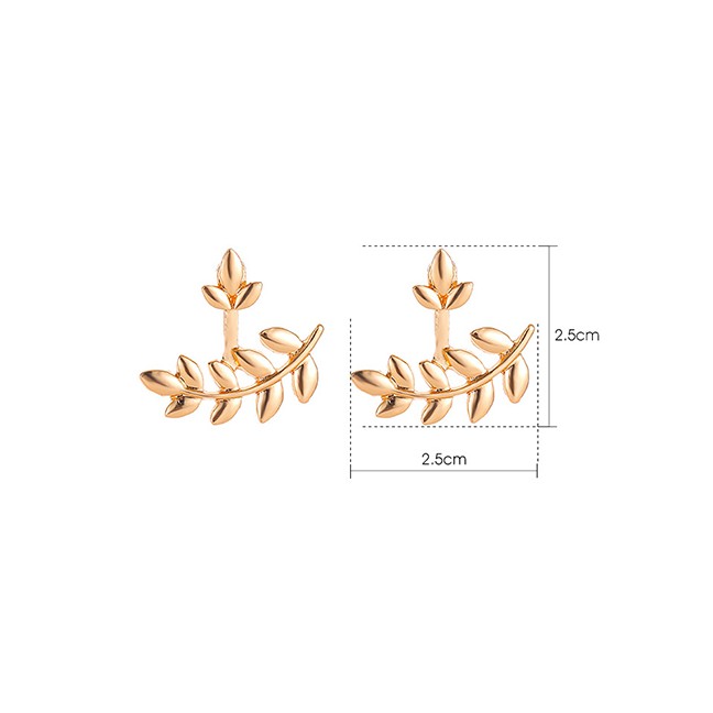 LRC Anting Tusuk Fashion Kc Gold Alloy Leaf Back Hanging Earrings V0297X