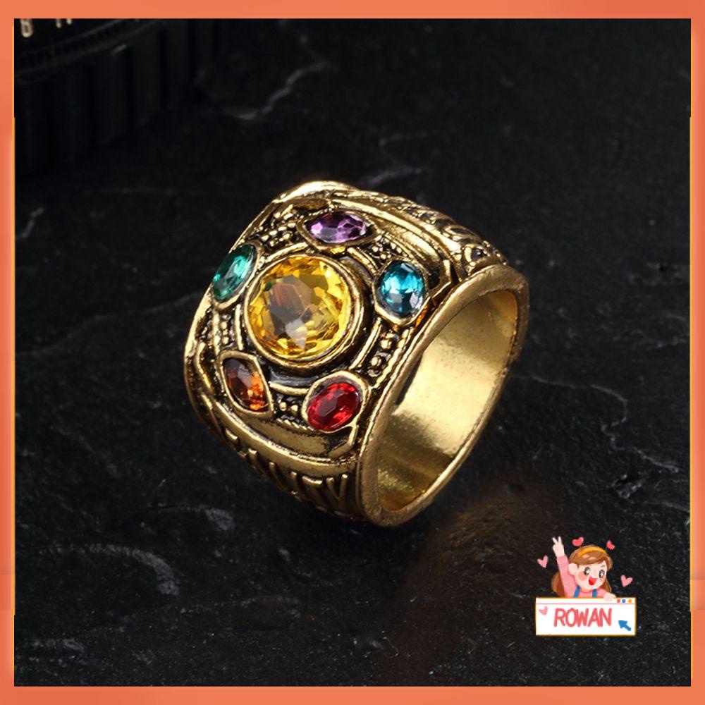 Cincin Power Ring Desain Thanos Gauntlet Infinity War Stones Bahan Alloy Gaya Retro Punk Untuk Unisex