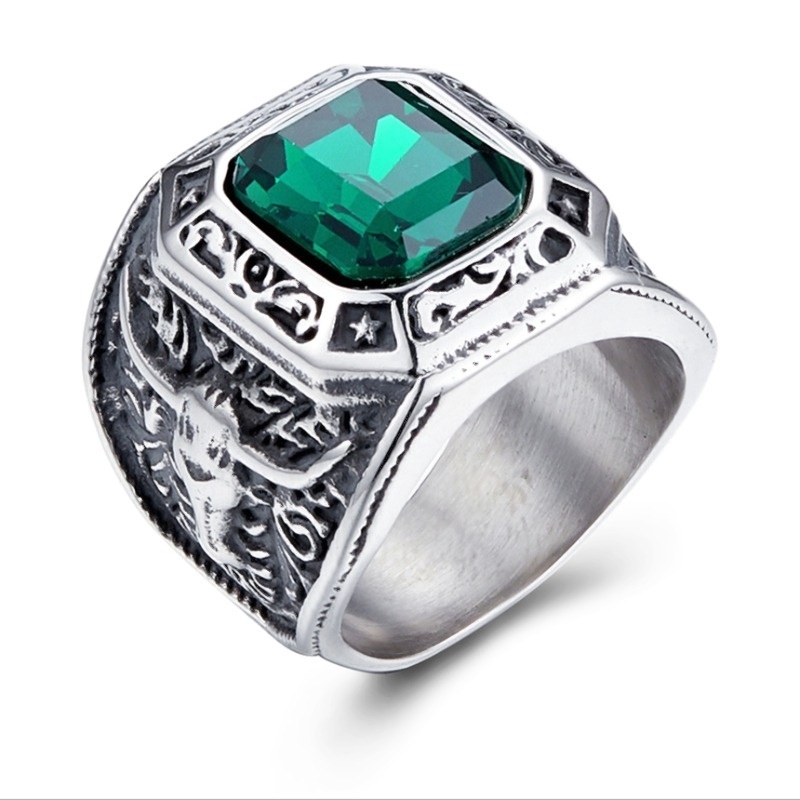 Cincin Bahan Titanium Steel Emerald Untuk Pria Suvenir Pernikahan