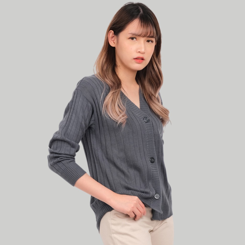 Monellina MELODY Cardigan Rajut Oversize Wanita Lengan Panjang-ABU T