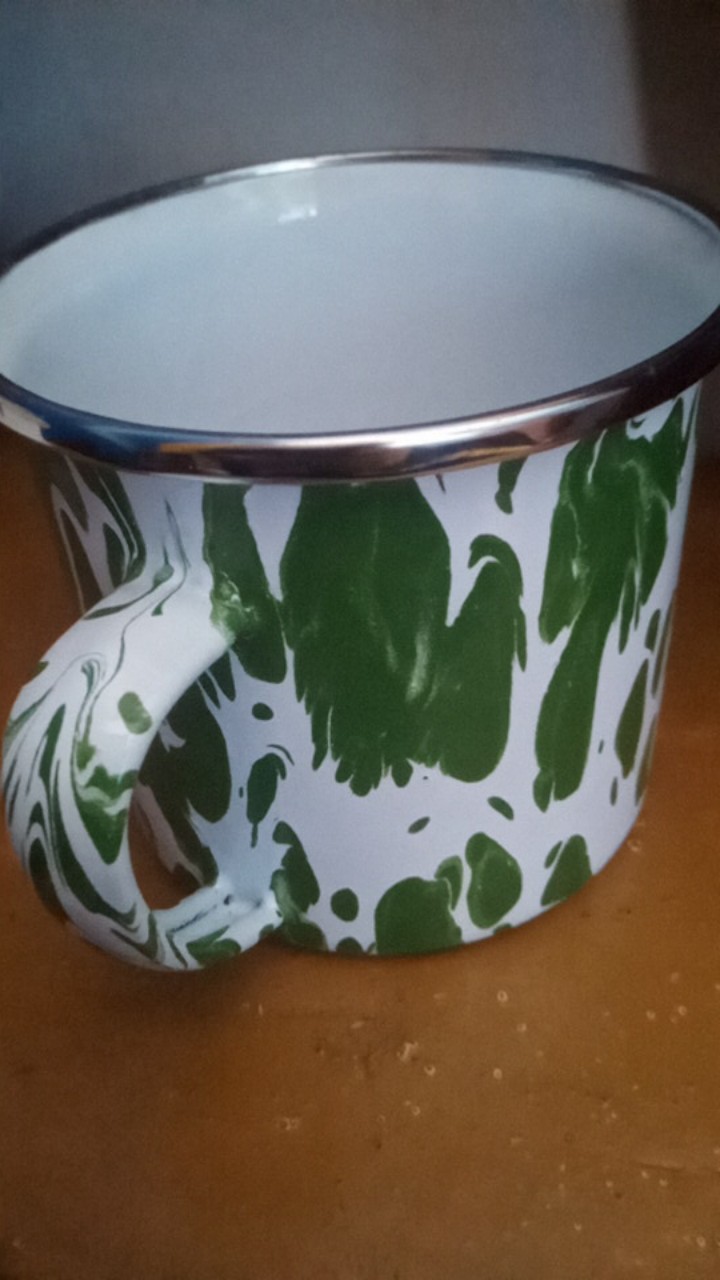 Mug Cangkir Enamel Kaleng Jadoel Blirik Blurik Loreng Hijau 8cm