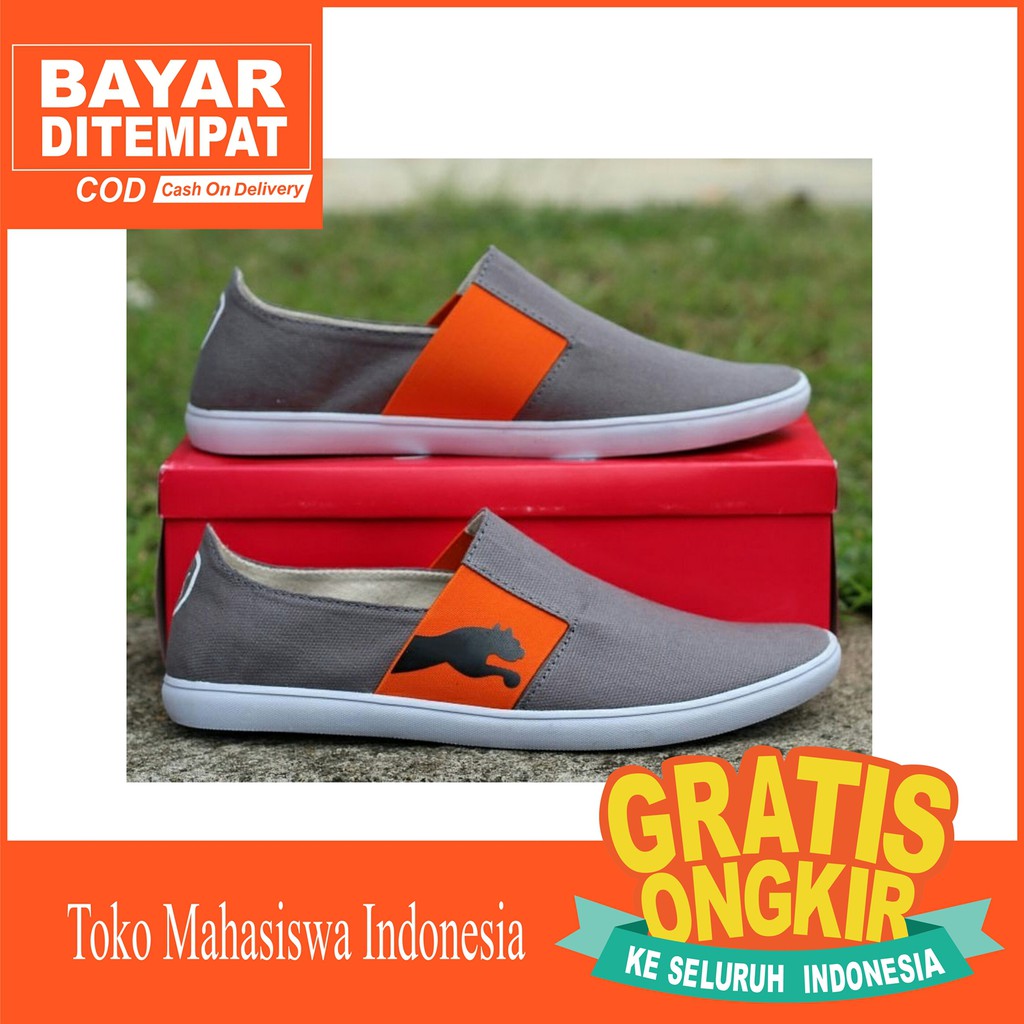 Sepatu Slip On Puma Pria Casual Kualitas Premium - Abu Abu Orange