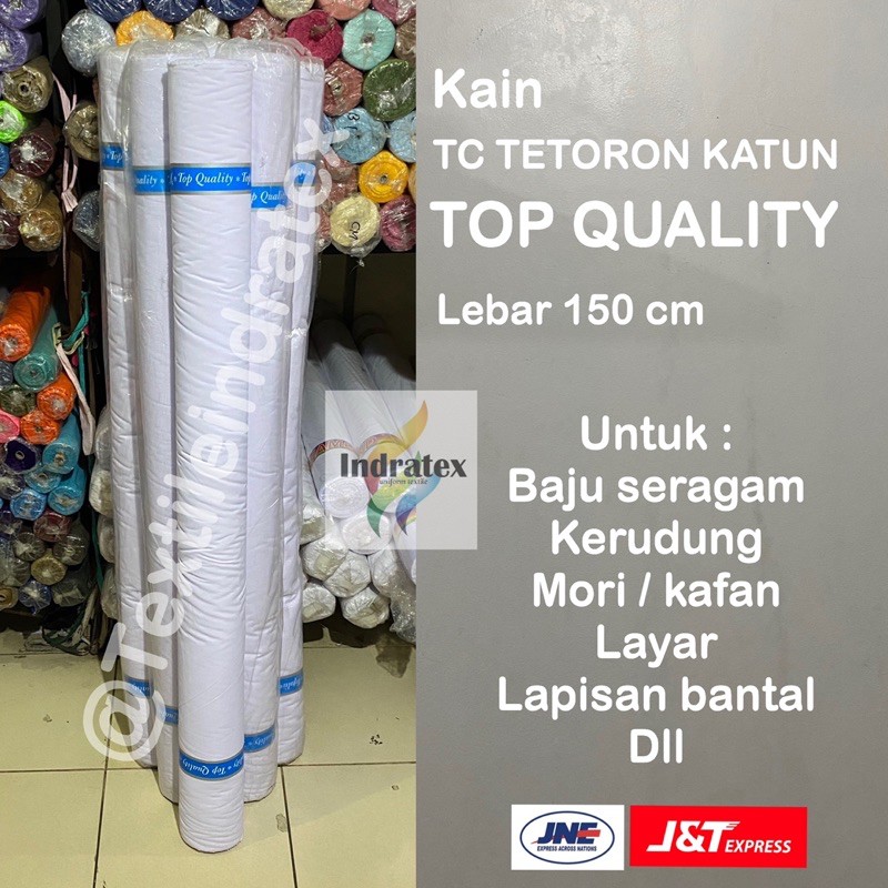 ( per setengah meter ) Kain katun jepang putih TC TOP QUALITY meteran lebar 150 cm bahan baju kemeja hem putih seragam sekolah kerudung jilbab bergo mori kafan goodie bag pouch spanduk lukis pecel lele sarung lapisan luar bantal layar taplak meja dekorasi