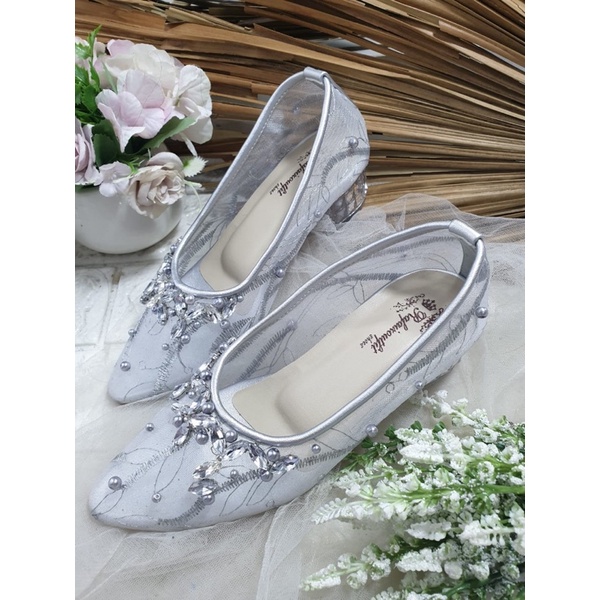 sepatu merrisa silver tinggi 3cm kaca