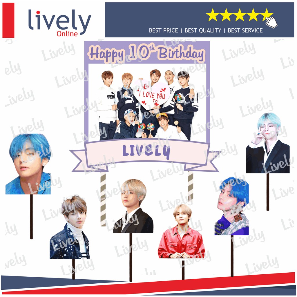 CUSTOM NAMA HIASAN KUE ULANG TAHUN CAKE TOPPER KARAKTER  HAPPY BIRTHDAY BTS JUNGKOOK+TAEHYUNG set