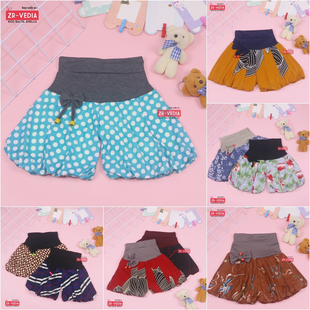 Celana Baloon uk 1-8 Tahun / Celana Pop Anak Murah Perempuan Pita Polos Short Pants Kids Pendek Adem