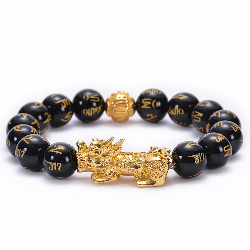 Feng Shui Pixiu Hitam Obsidian Kekayaan Gelang Pasangan Beruntung Gelang Keberuntungan Perhiasan Hadiah 815B3