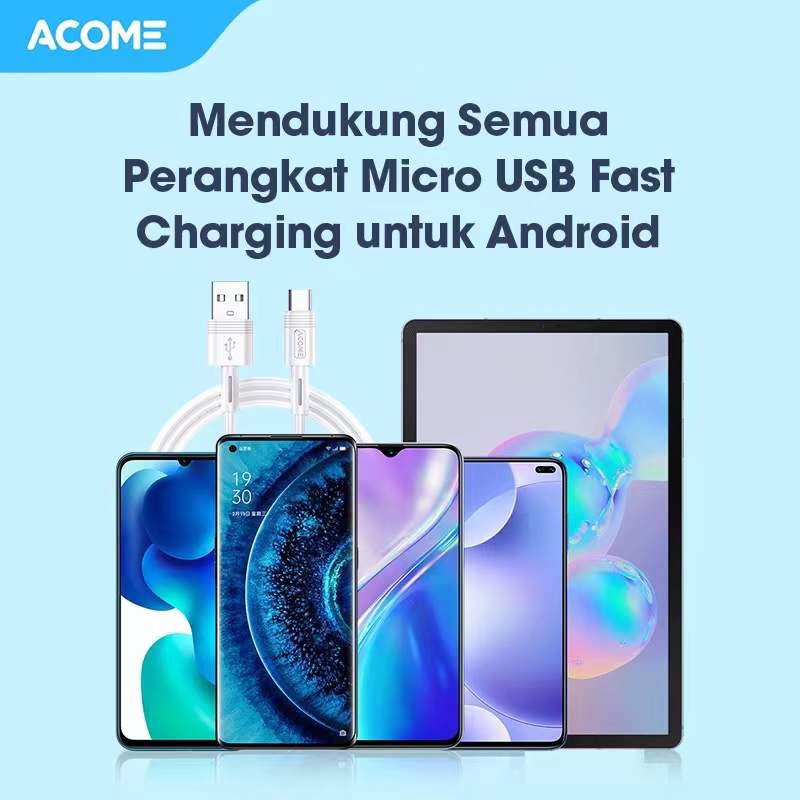 Acome Data Cable Micro-USB Fast Charging 2.4A 100cm Garansi Resmi 1 Tahun ADM