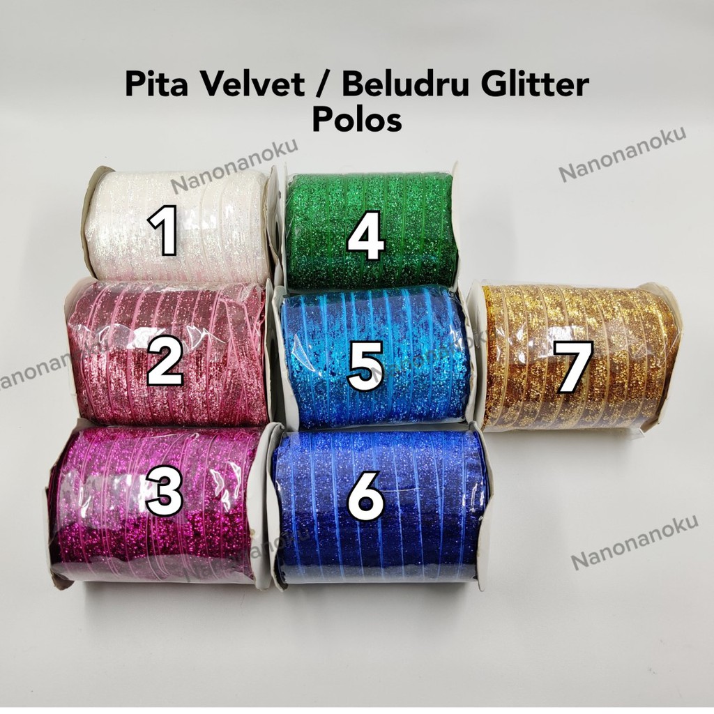 Pita Velvet/Beludru Glitter 1cm Polos dan Gradasi