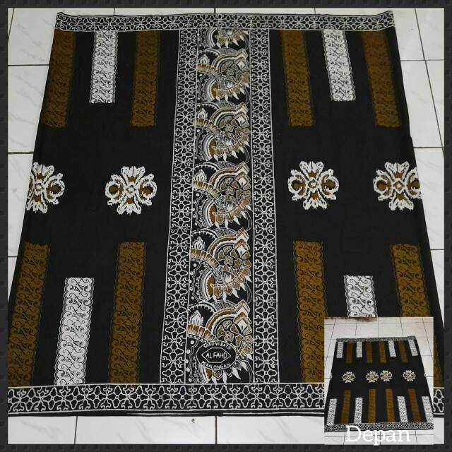 SARUNG BATIK PRIA DEWASA PEKALONGAN WARNA HITAM PUTIH COKLAT HIJAU TUA MOTIF BATIK CANDI MEKAR