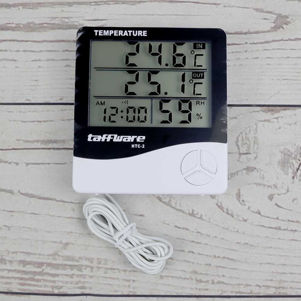 Taffware Digital Temperature Humidity Meter Clock Alarm Calender HTC-2