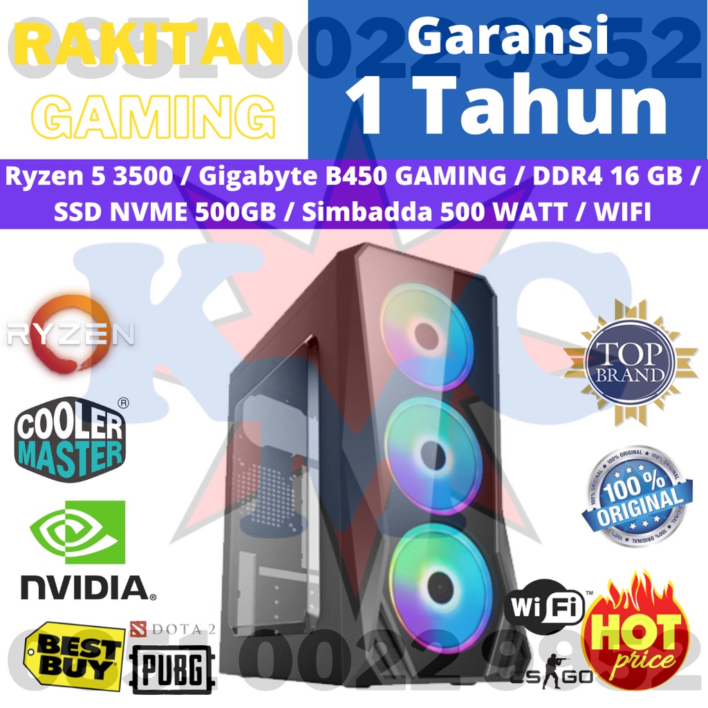 PC RAKITAN GAMING RYZEN 5 3500 16GB 500GB NVMe B450M VGA 4GB