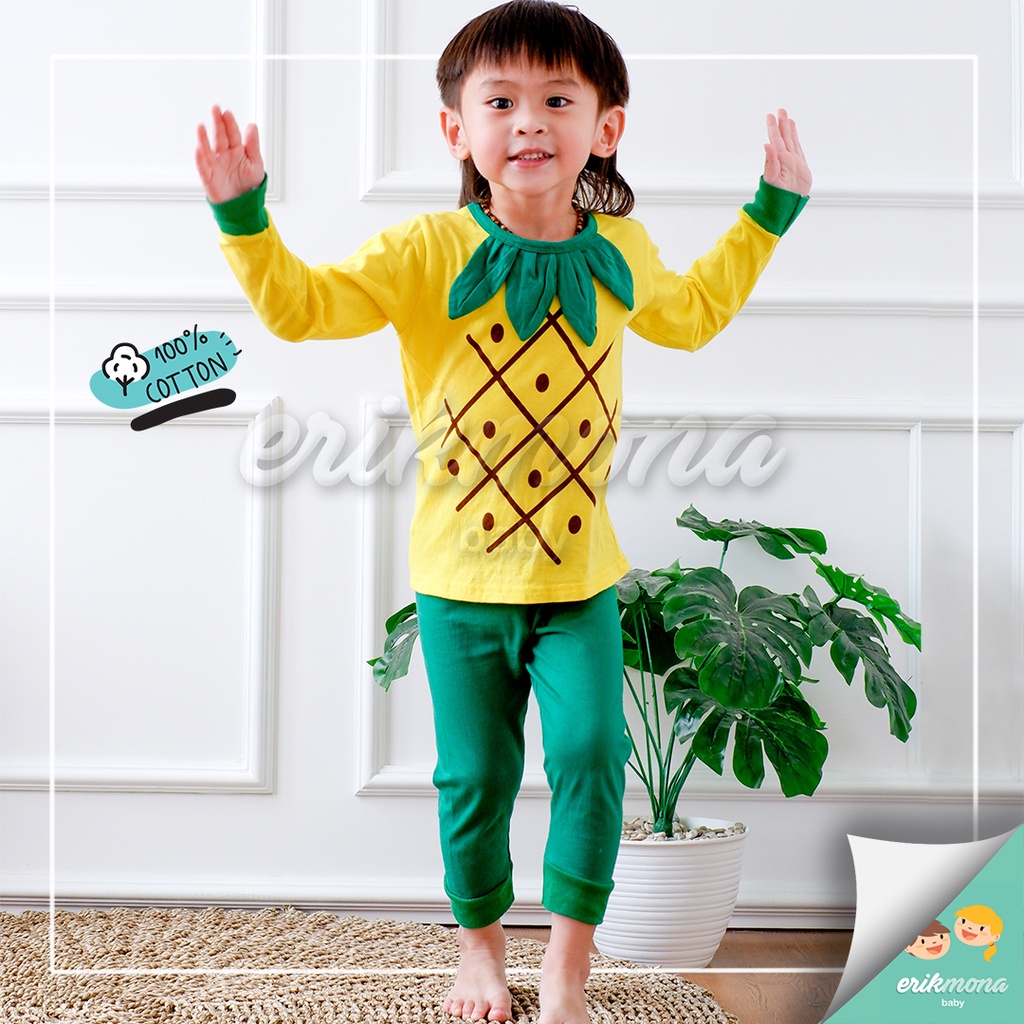 Ermon Baby - Piyama Anak Laki Laki Perempuan Baju Anak Cowok Cewek Lucu Buah Nanas Usia 3 - 5 Tahun