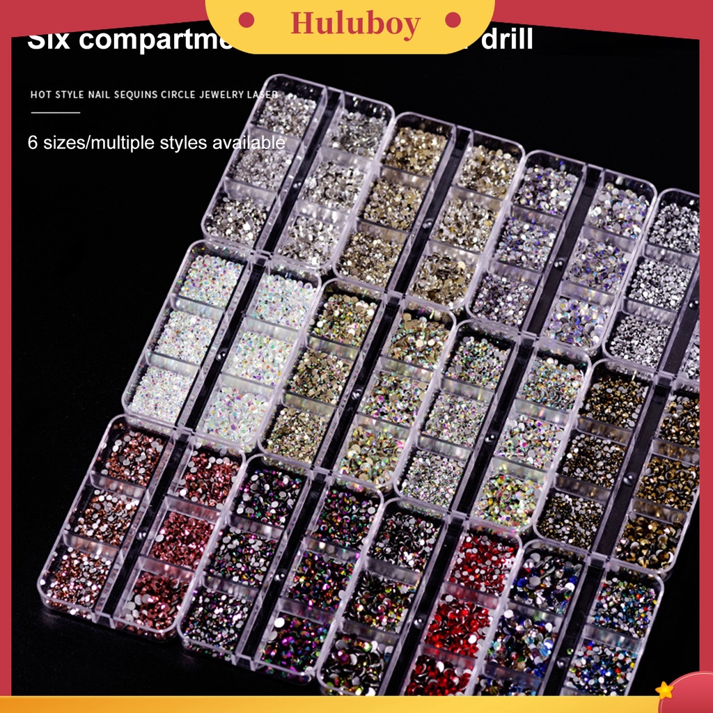Huluboy Huluboy♡ 1688pcs / Box Ornamen Berlian Imitasi 6 Sekat Untuk Dekorasi Nail Art DIY