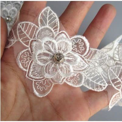 Lace Patch - White Flower Beading #29 (5pcs)