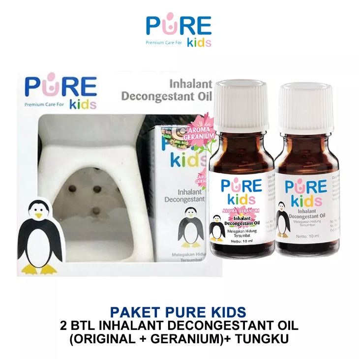 Pure Kids (Baby) Inhalant Decongestant Oil 2 pcs + Free Tungku Aromatherapy Original / Lemon