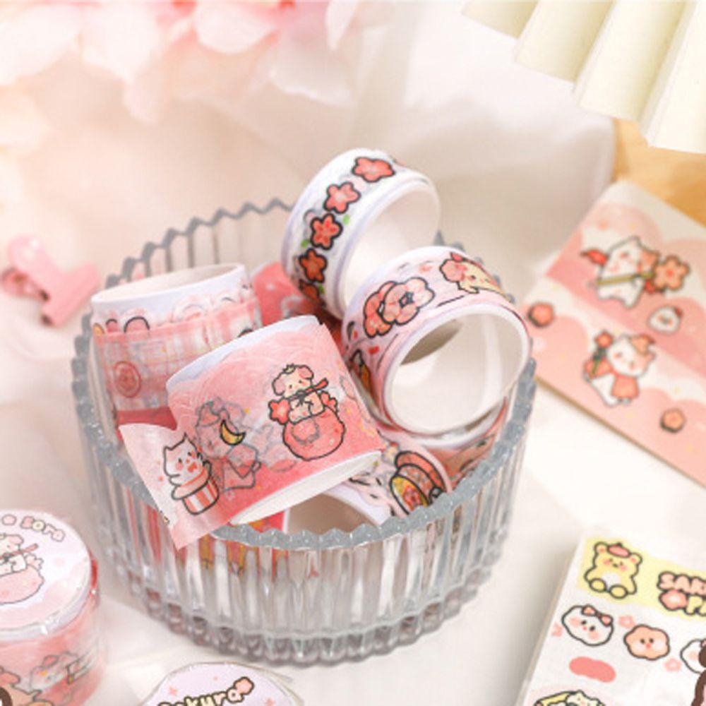 Mxbeauty Bahan Tape Diary Hias Label Pita Handbook Hias DIY Scrapbooking Pink Bunga Sakura Seri Tape Stiker Masking Tape