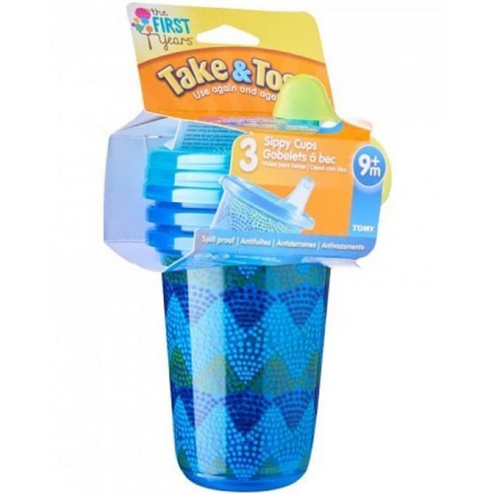 THE FIRST YEARS Y6300A2B TAKE N TOSS DECO SPILL OOF SIPPY CUPS WITH TRAVEL C 3PK - BLUE  |R3276