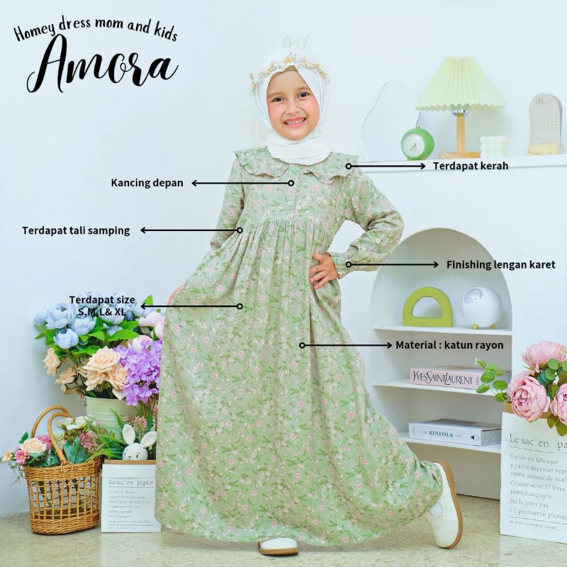 BeautyOne - Homey Dress Amora Jumbo Gamis Mom &amp; Kids Couple Dress Flower Bahan Katun Rayon Premium Nyaman Dipakai | Bisa COD