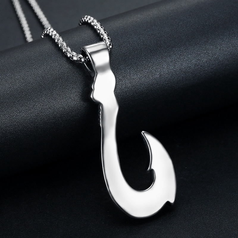 Retro Viking fishhook pendant necklace for men's punk jewelry