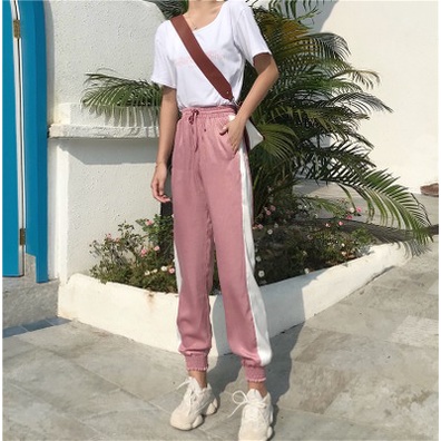 JOGGER PANTS WANITA KOREA MODEL GARIS SILKY PREMIUM/CELANA TRAINING   3WIP5174