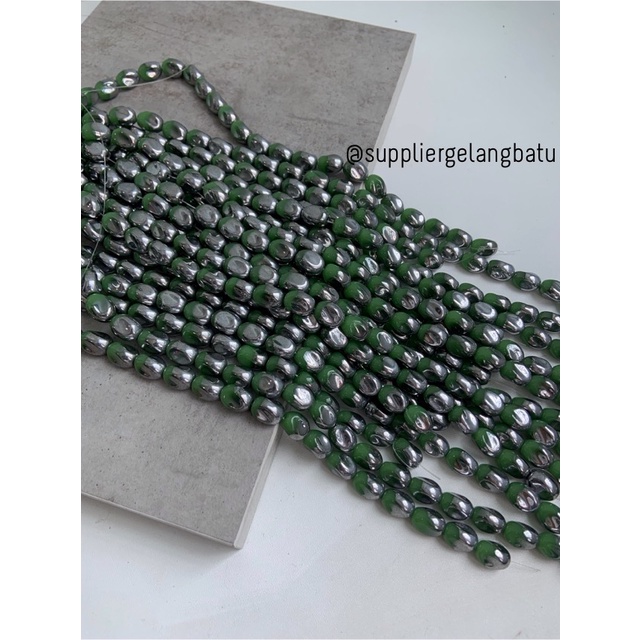 kristal CEKO KACANG SILVER GREEN DOFF 10mm hijau perak oval cutting