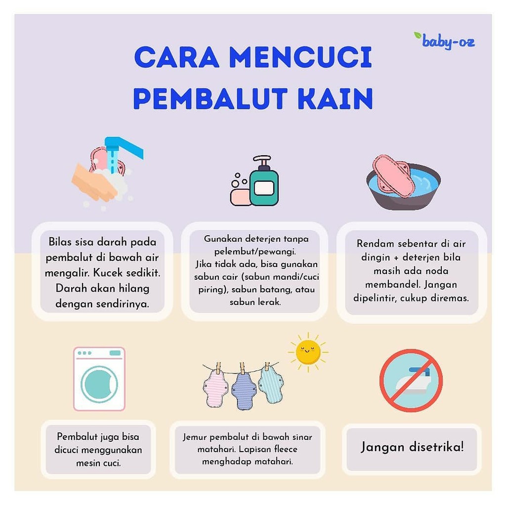 Menspad Baby Oz menstrual pad pembalut kain cuci ulang polos motif FREE extra insert