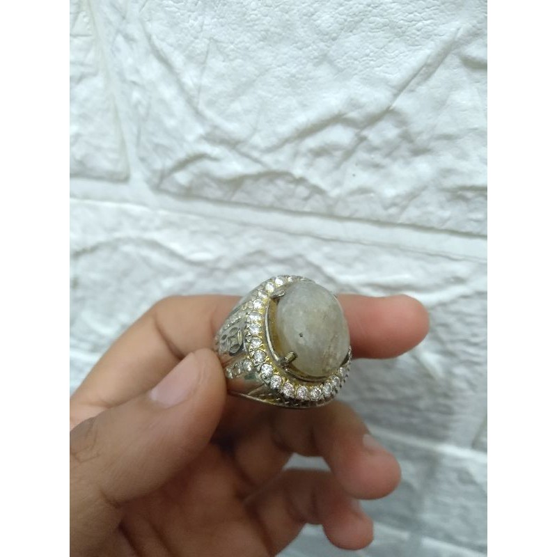 CINCIN BATU AKIK ORIGINAL PRIA SAFIR BIRMA PUTIH