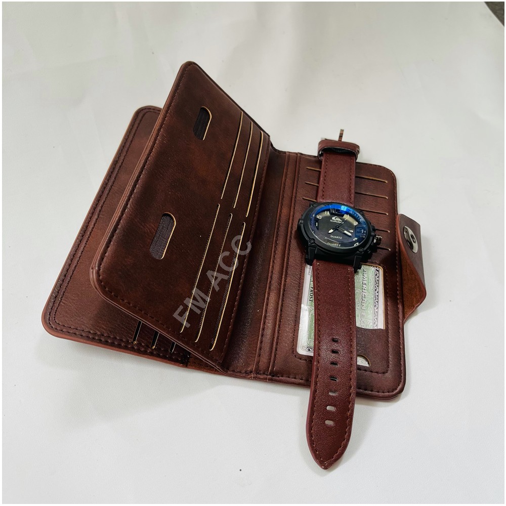 Aksesoris Fasion / Dompet Kulit Pria Wanita Casual Panjang Plus Jam Tangan Pria Premium Free Box Jam