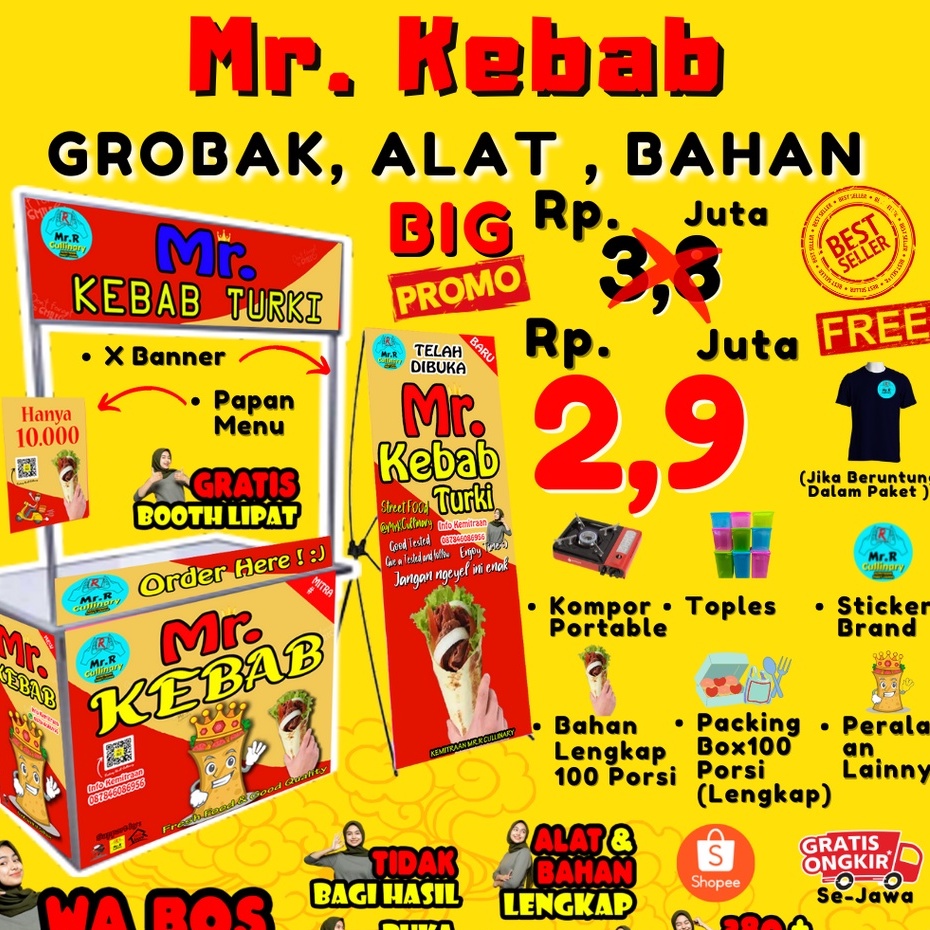 

Mr.KEBAB TURKI NEW|| MR.R CULLINARY (FRANCHAISE,PAKET USAHA,KEMITRAAN) GROBAK/BOOTH PORTABLE,ALAT LENGKAP, DAN BAHAN BAKU UTAMA