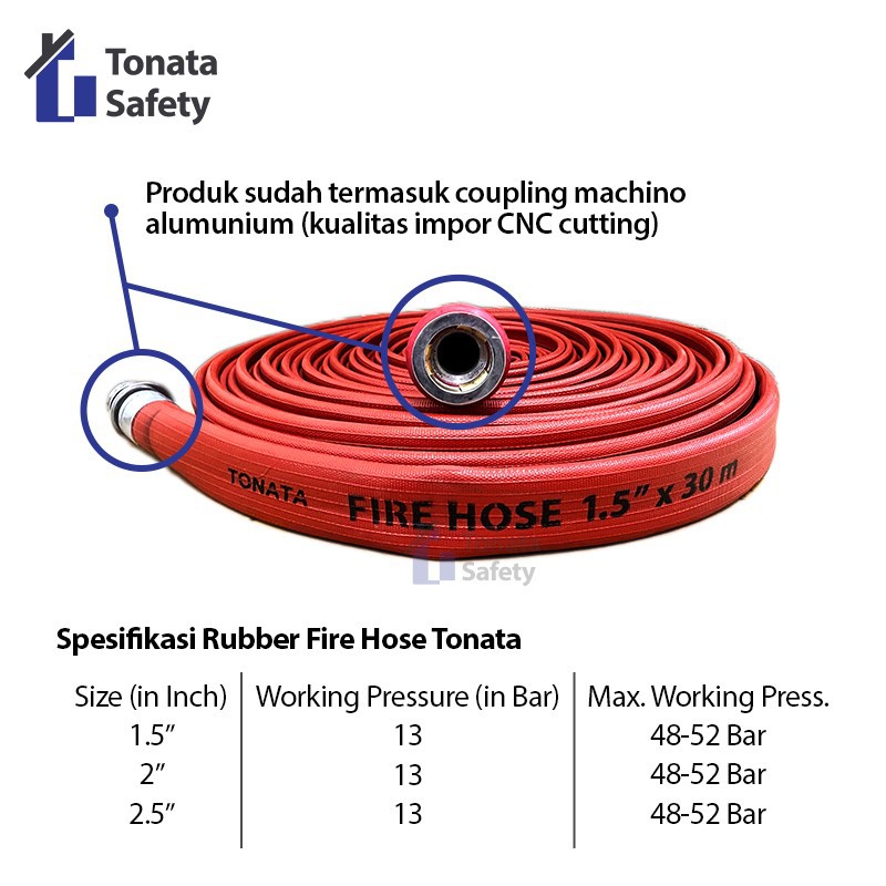 Fire Hose Rubber Tonata 1.5&quot; x 30m / Selang Pemadam 30 m