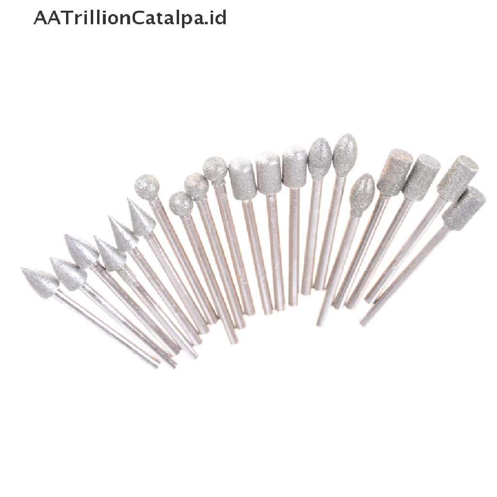 20pcs / Set Mata Bor Berlian Shank Grinding Burr 3mm Untuk Alat Rotary Perhiasan
