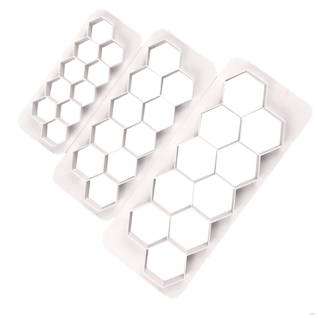 3pcs Cetakan Adonan Kue Biskuit Bentuk Hexagon Geometri Bahan Plastik