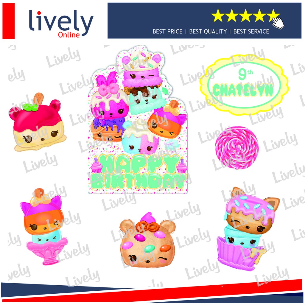CUSTOM CAKE TOPPER KARAKTER HIASAN KUE ULANG TAHUN HAPPY BIRTHDAY NUM NOMS set