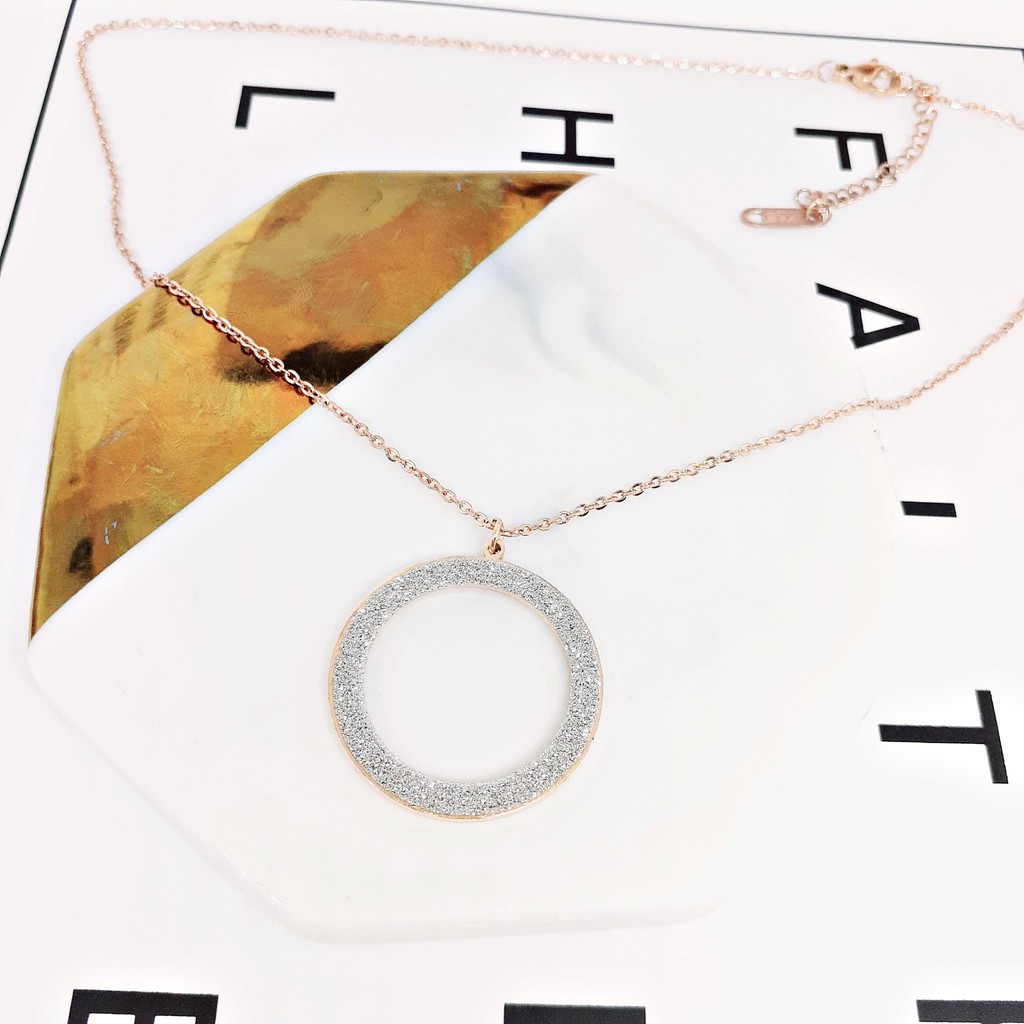 Kalung Titanium Lingkaran Glitter Wanita Fashion Rosegold - BN362