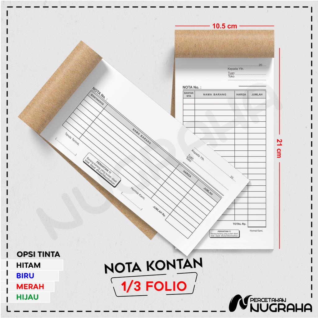 

NOTA UKURAN 1/3 FOLIO 2 RANGKAP (PLY) / BUKU NOTA KONTAN Isi 100 lembar