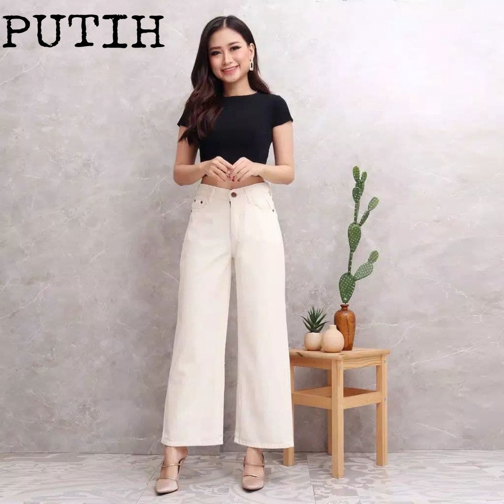 YAOSHI STORE - Celana Highwaist Jeans Wanita - BF Kulot Jeans Lipat - Boyfriend Kulot Polos Basic Standar 27-34