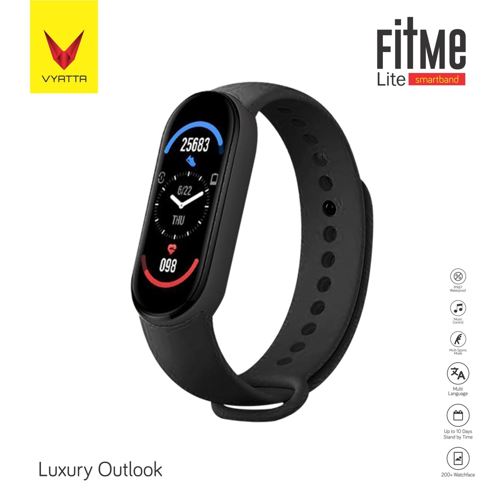 VYATTA FitMe Lite New Smartband - 200+Watchface, Sport Mode, IP67,SPO2-Graphite Black