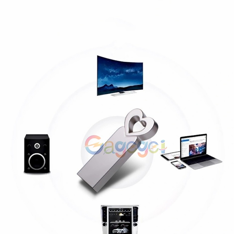 Flashdisk Usb 2.0 1gb 2gb 4gb 8gb 16gb 32gb 64gb 128gb Bentuk Hati Bahan Logam