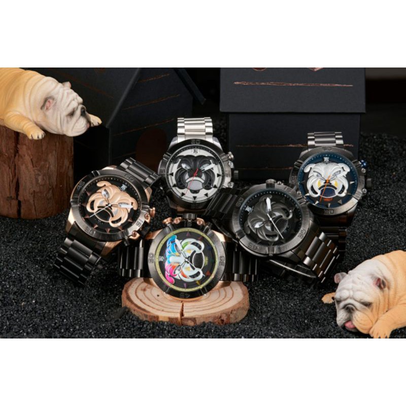 SPECIAL EDITION !! Jam Tangan Pria T5 H3736 3736 Original Dog Bulldog Lovers Stainless Steel Chain