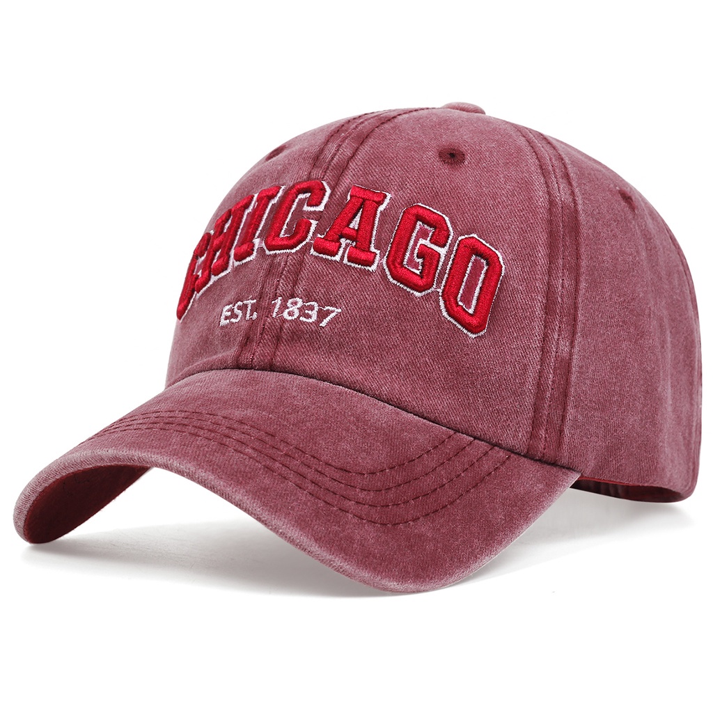 Topi baseball Warna solid Gaya vintage chicago Cowboy Untuk pria Dan wanita