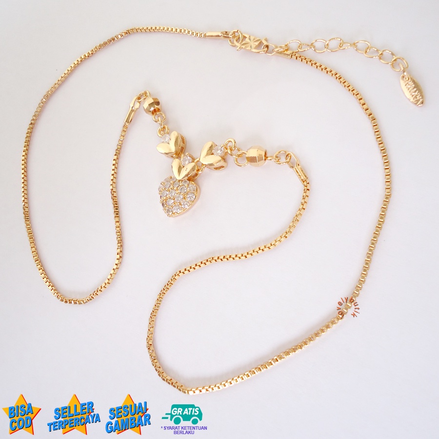 Lovelybutik - Kalung Xuping  Wanita Terbaru  Lapis Emas Lovenk4 Kalung Xuping Dewasa Cantik Model Koye Love Permata Ukuran 45 Cm Warna [Emas]