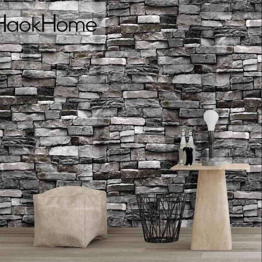Wallpaper Wall Stiker Dinding Batu Alam Hitam Abu abu Murah Elegan Sudah Termasuk Lem Tinggal Tempel