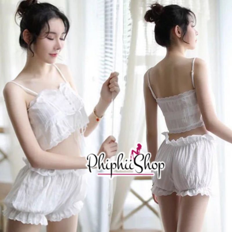 Baju tidur Model Vintage Eropa Set Camisol Tanktop Celana Pendek Piyama Sexy Lingerie