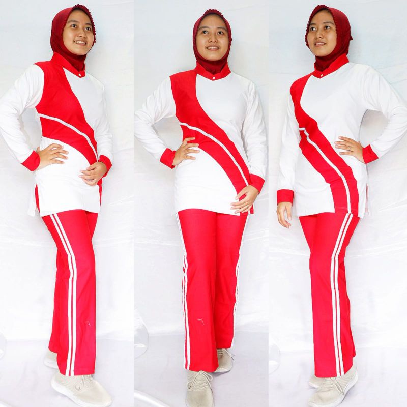 Setelan MerahPutih Seragam Senam Olahraga Outdoor