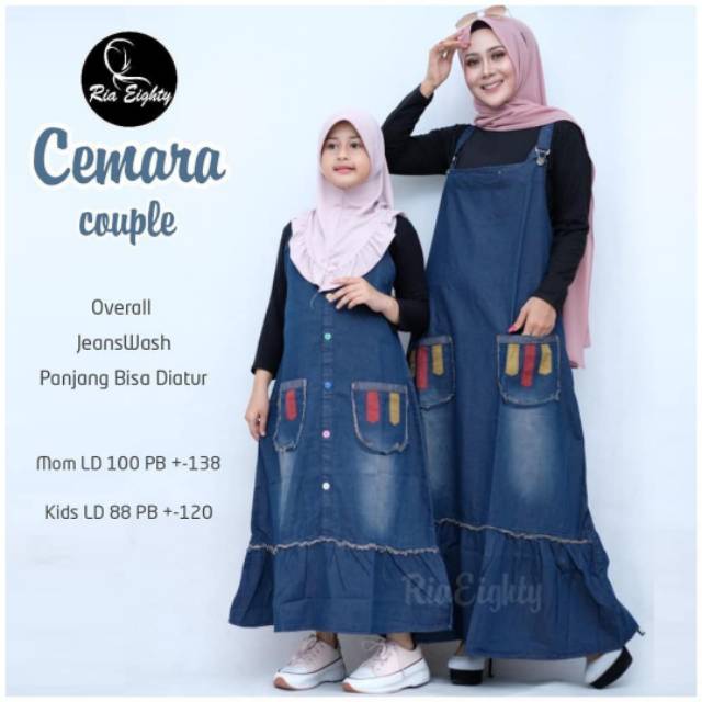 Overall jeans sepasang ibu dan anak